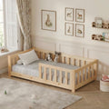 Homemade Design Pine Wood Toddler Floor Bed Kids Bed Frame with Safety Guardrails,Natural