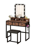 Homemade Design Dressing Table with Mirror and Stool 3 Drawers Makeup Desk with Led Light,Industrial Style