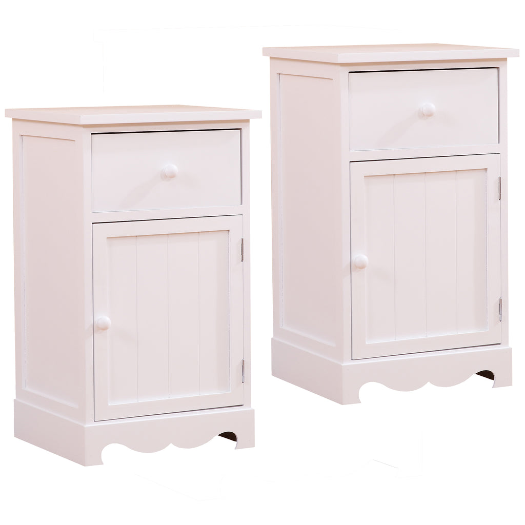 Homemade Design White 1 Drawer and 1 Door Bedside Tables x2 Set Nightstand Cabinet Chest of Drawer for Bedroom Furniture