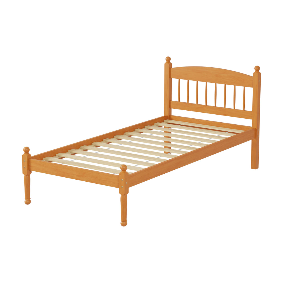 FurnitureHMD Single Bed Frame Platform Bed Frame with Headboard Solid Pine Wood,Waxed Brown