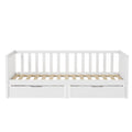 FurnitureHMD Children’s Bed Single Bed Frame with Guardrails and 2 Storage Drawers,Solid Pine Wood