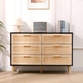 Homemade Design 6 Drawers Rattan Wide Chest,Storage Sideboard Cabinet,Organizer Unit for Bedroom,Living Room,Hallway