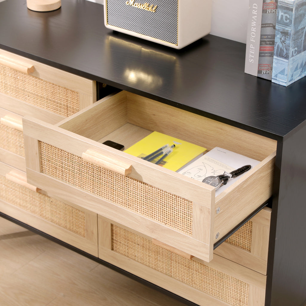 Homemade Design 6 Drawers Rattan Wide Chest,Storage Sideboard Cabinet,Organizer Unit for Bedroom,Living Room,Hallway