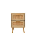 FurnitureHMD Wooden and Weave Bedside Table Nightstand Cabinet Storage 2 Style for Bedroom Living Room