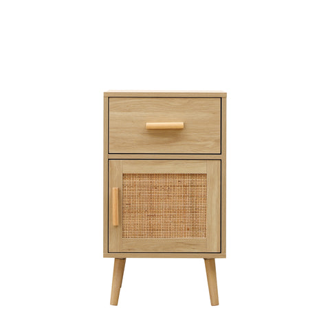 FurnitureHMD Wooden and Weave Bedside Table Nightstand Cabinet Storage 2 Style for Bedroom Living Room