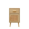 FurnitureHMD Wooden and Weave Bedside Table Nightstand Cabinet Storage 2 Style for Bedroom Living Room