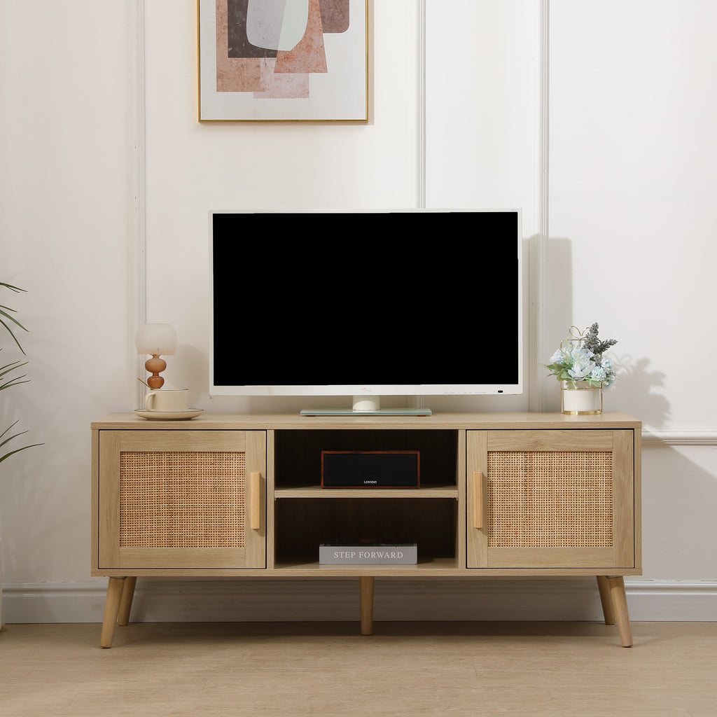 Homemade Design MDF TV Unit TV Stand Cabinet with 2 Doors and Shelves Pine Solid Wood Legs for Living Room