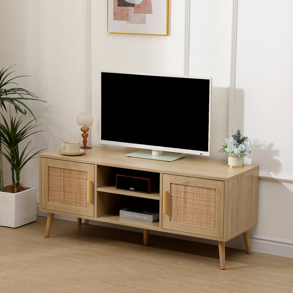 Homemade Design MDF TV Unit TV Stand Cabinet with 2 Doors and Shelves Pine Solid Wood Legs for Living Room