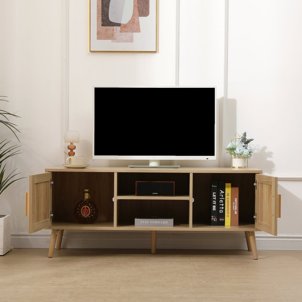 Homemade Design MDF TV Unit TV Stand Cabinet with 2 Doors and Shelves Pine Solid Wood Legs for Living Room