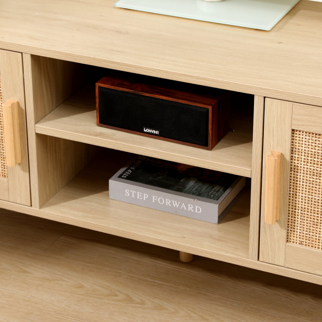 Homemade Design MDF TV Unit TV Stand Cabinet with 2 Doors and Shelves Pine Solid Wood Legs for Living Room