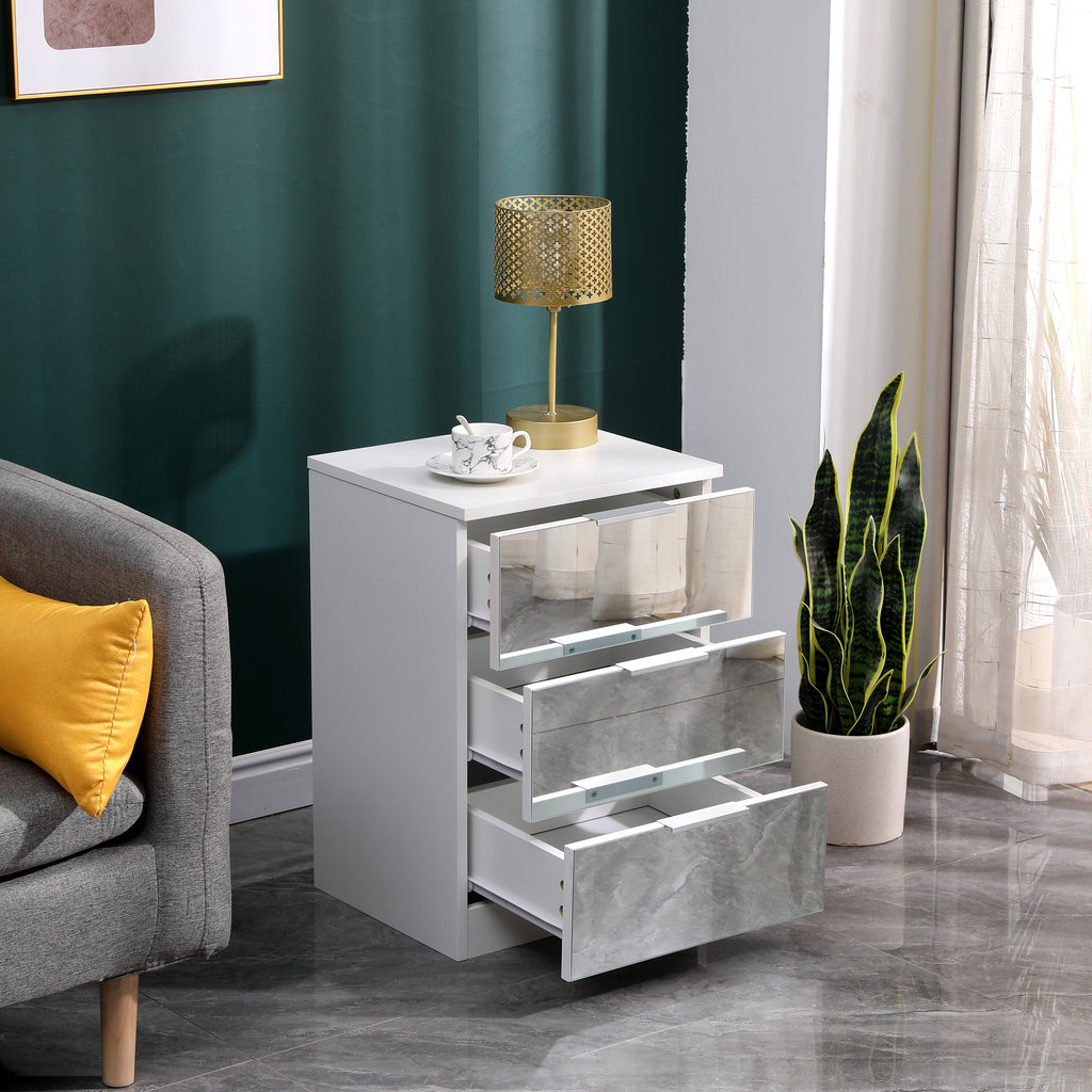 Homemade Design 3 Drawers Bedside Tables with Mirrored Drawers Nightstand  Drawers Chest for Bedroom