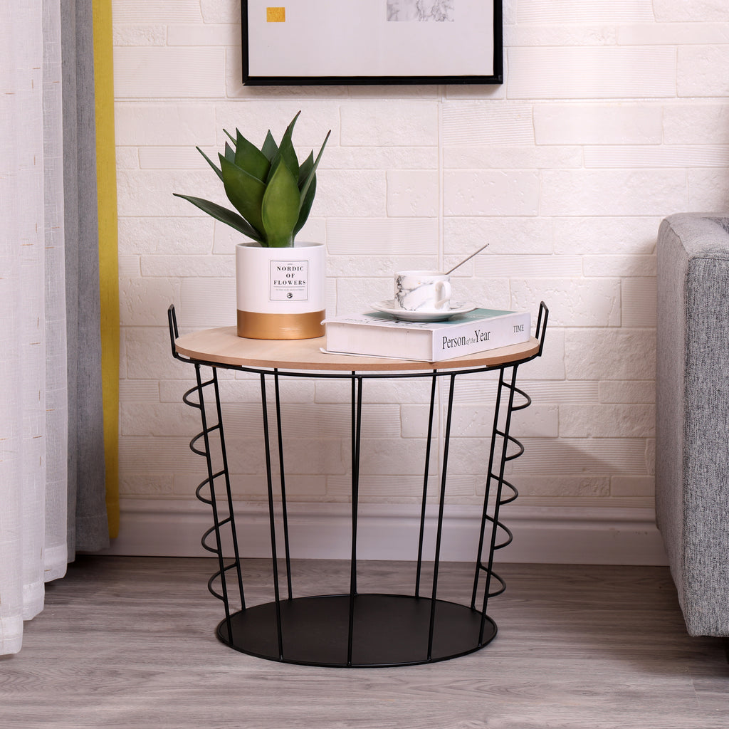 Homemade Design Nest of 2 Table Set Coffee/End/Side Table Metal Wire Basket Removable Top