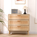 FURNITURE HMD Rattan Chest of Drawers,Storage 3 Drawer Dresser with Pine Legs,Freestanding Cupboard Organizer Unit