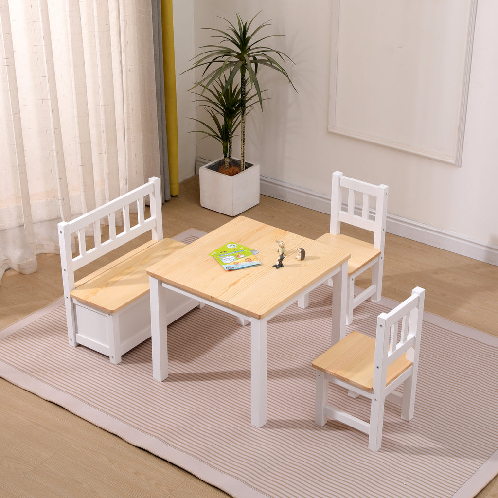 Homemade Design Kids Table and Chairs Set Children’s Wooden Desk and Chair Set Study Desk,Bench Hidden Storage Space,Boys and Girls Activity Play Table Set