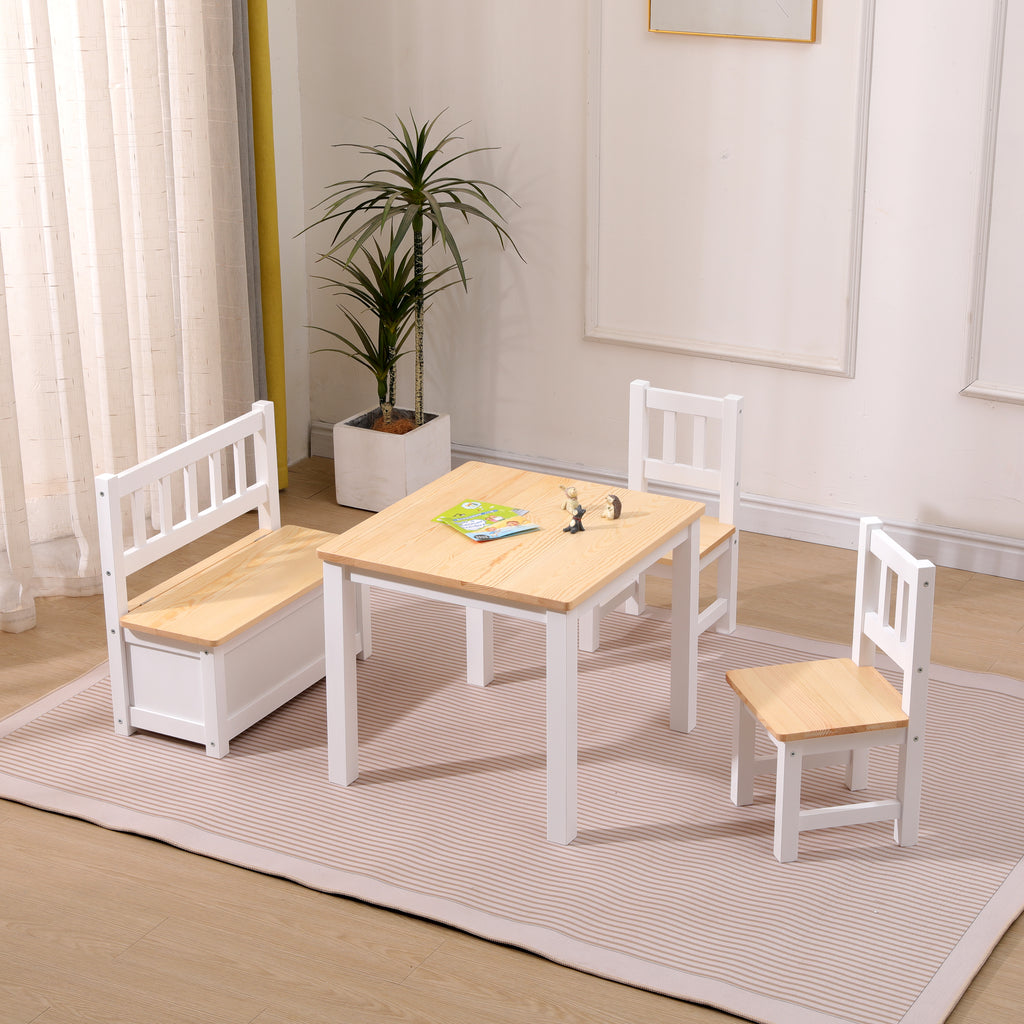 Homemade Design Kids Table and Chairs Set Children’s Wooden Desk and Chair Set Study Desk,Bench Hidden Storage Space,Boys and Girls Activity Play Table Set