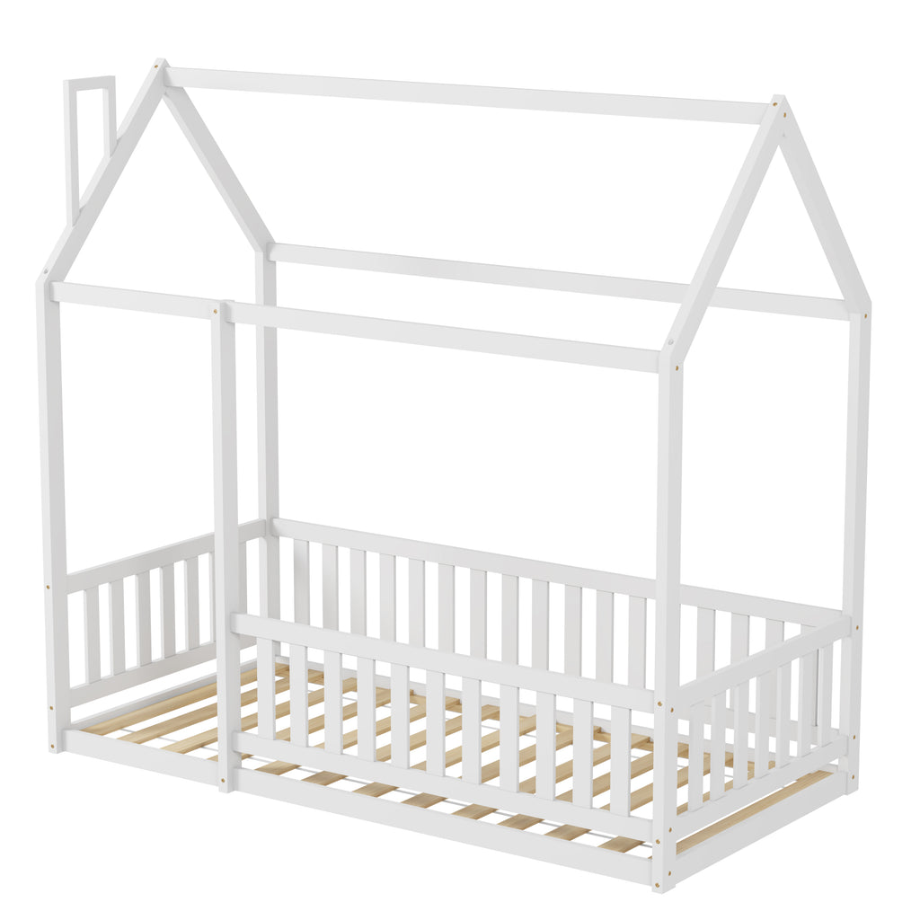FurnitureHMD Kids Single Bed Frame Children’s House Bed Frame with Protection
