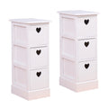 Homemade Design White 3 Drawers Bedside Tables x2 Set Nightstand Cabinet Chest of Drawer for Bedroom Furniture