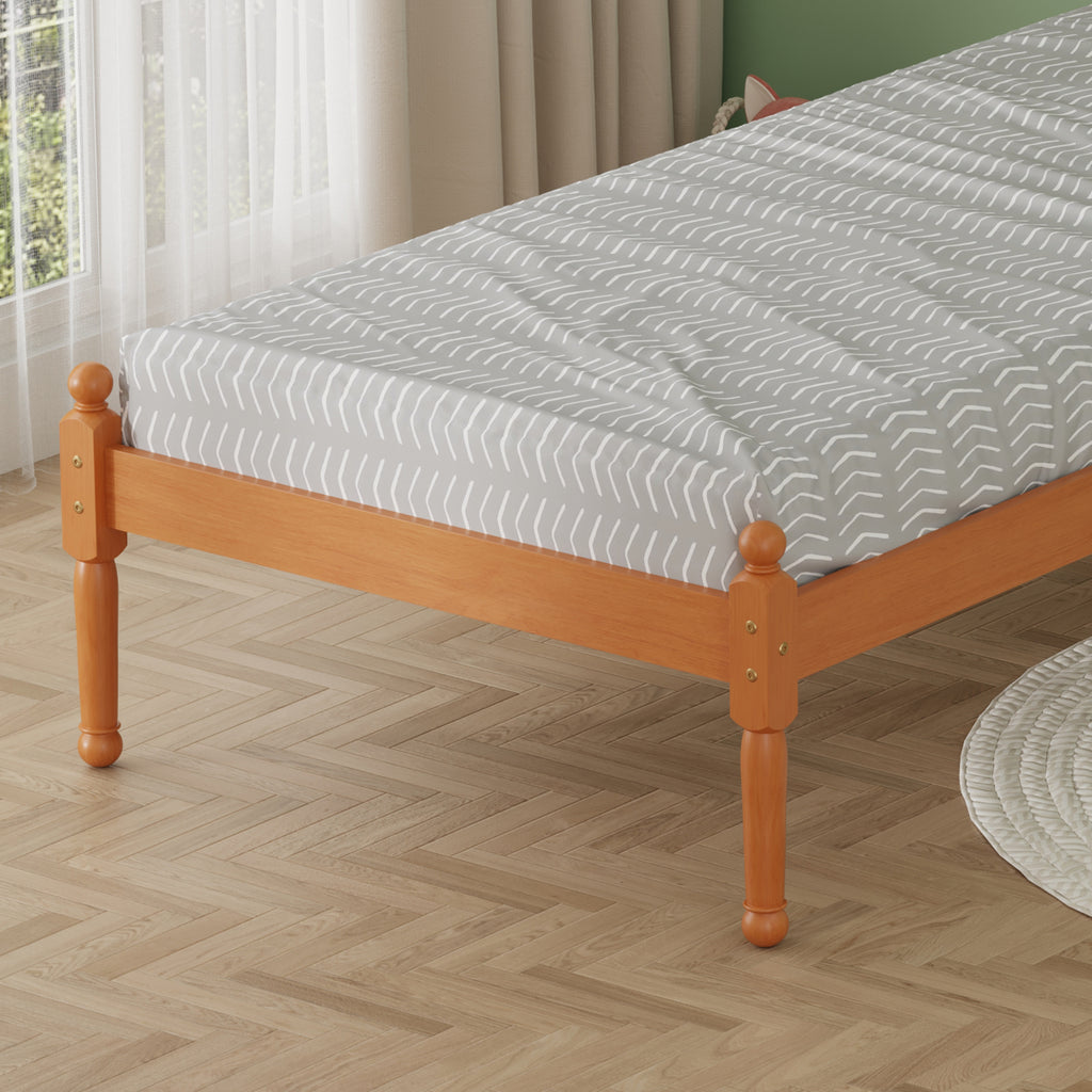 FurnitureHMD Single Bed Frame Platform Bed Frame with Headboard Solid Pine Wood,Waxed Brown