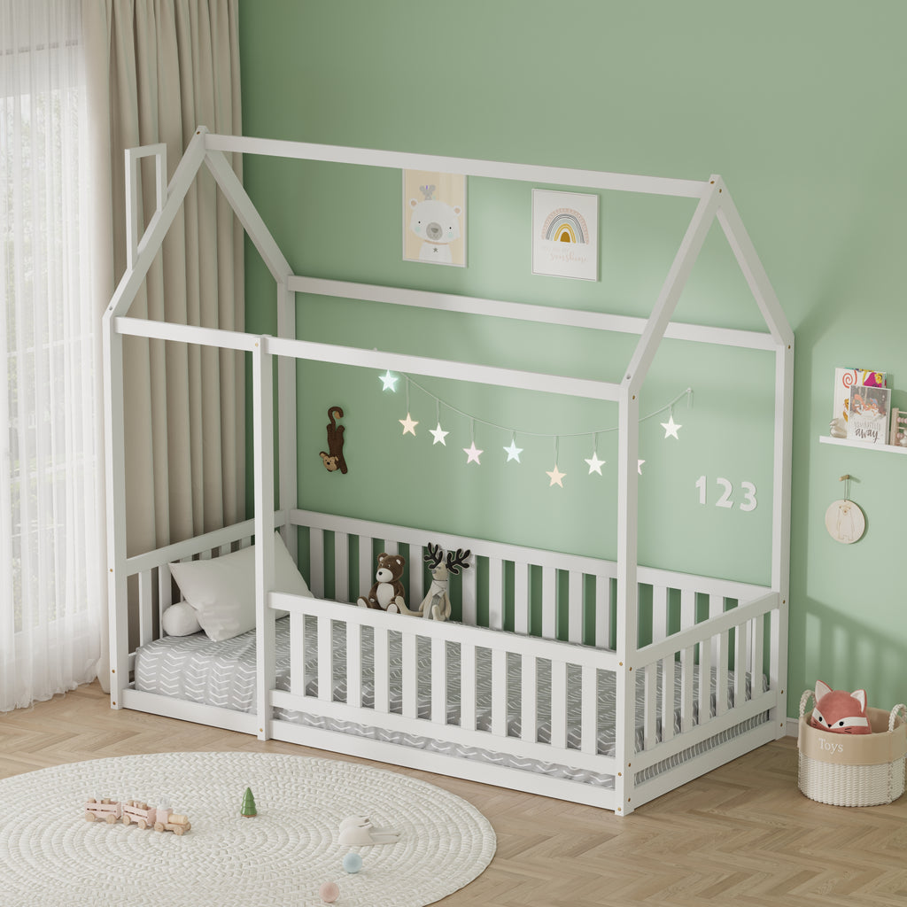 FurnitureHMD Kids Single Bed Frame Children’s House Bed Frame with Protection