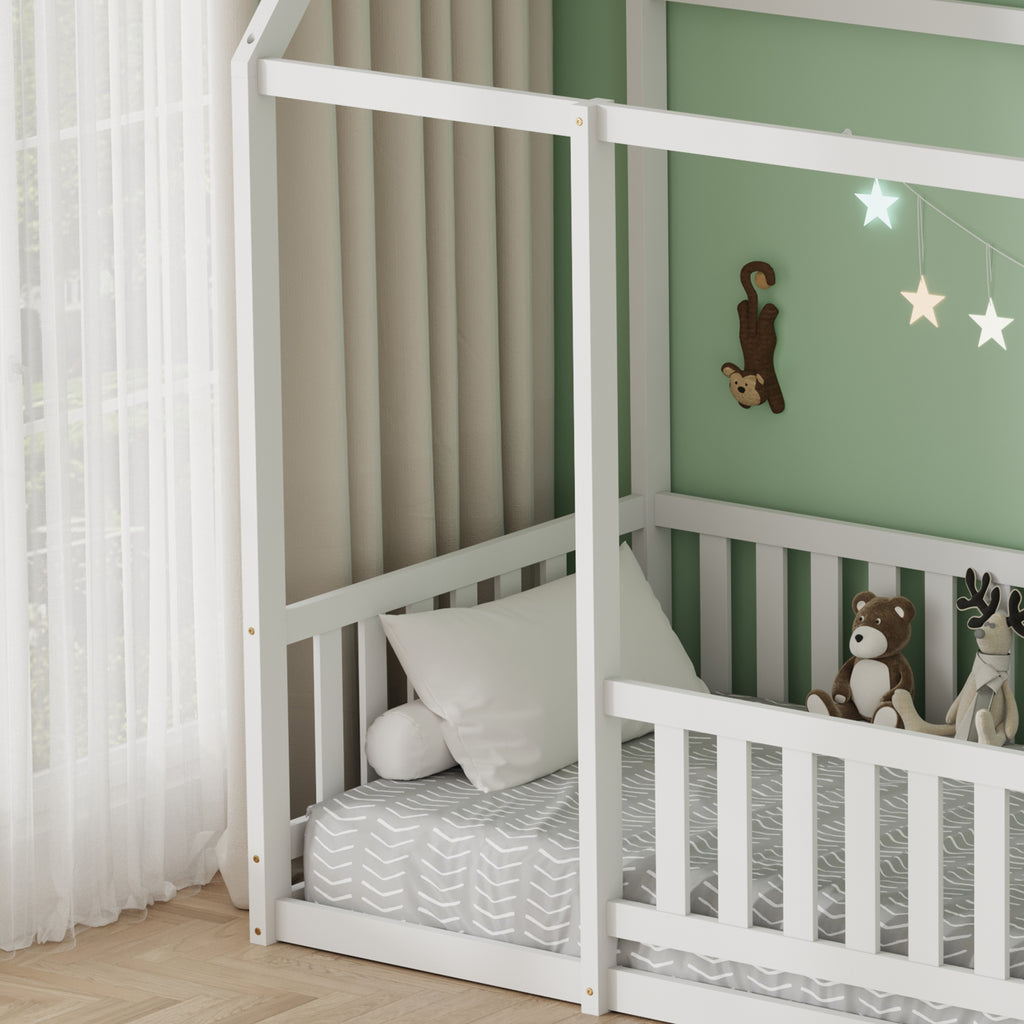 FurnitureHMD Kids Single Bed Frame Children’s House Bed Frame with Protection