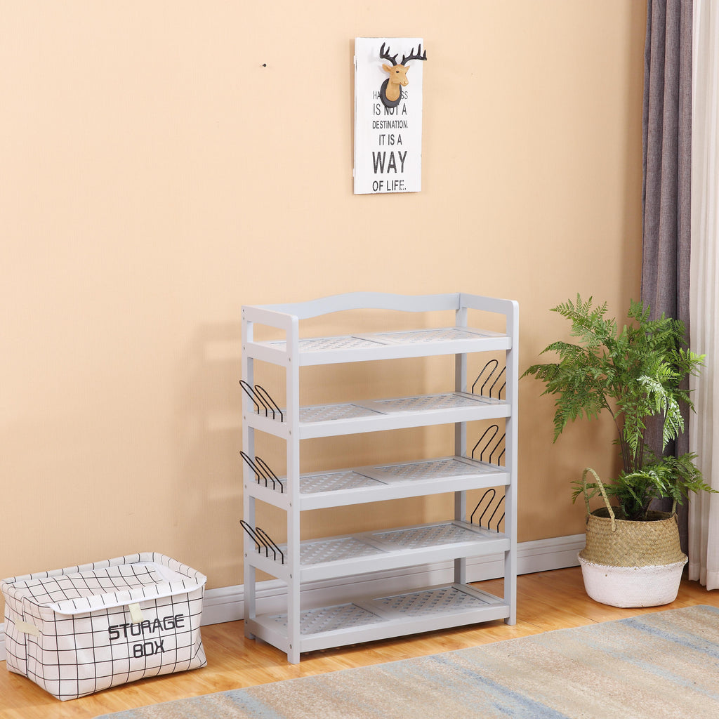 Homemade Design Pine Solid Wood Shoes Racks with 5 Shelves for Hallway White or Grey