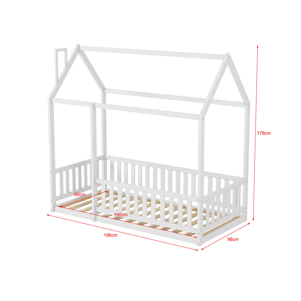 FurnitureHMD Kids Single Bed Frame Children’s House Bed Frame with Protection