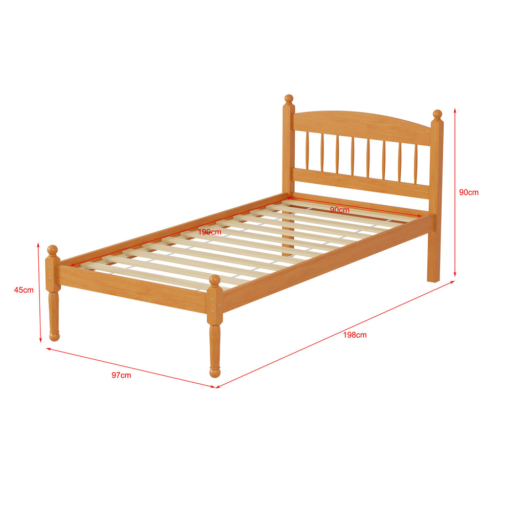 FurnitureHMD Single Bed Frame Platform Bed Frame with Headboard Solid Pine Wood,Waxed Brown