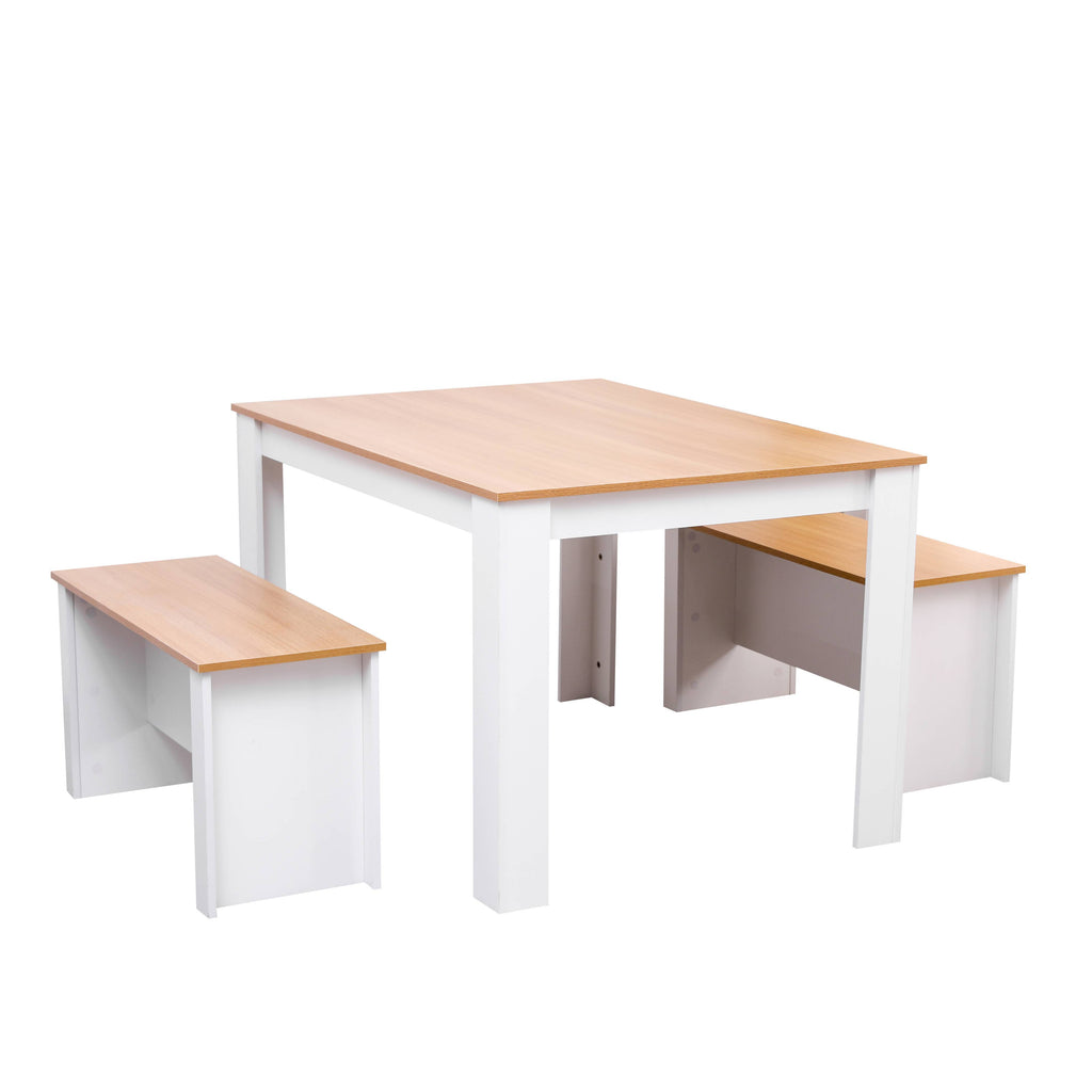 Homemade Design Dining Table and 2 Benches Set Breakfast Set Kitchen 120/150cm White