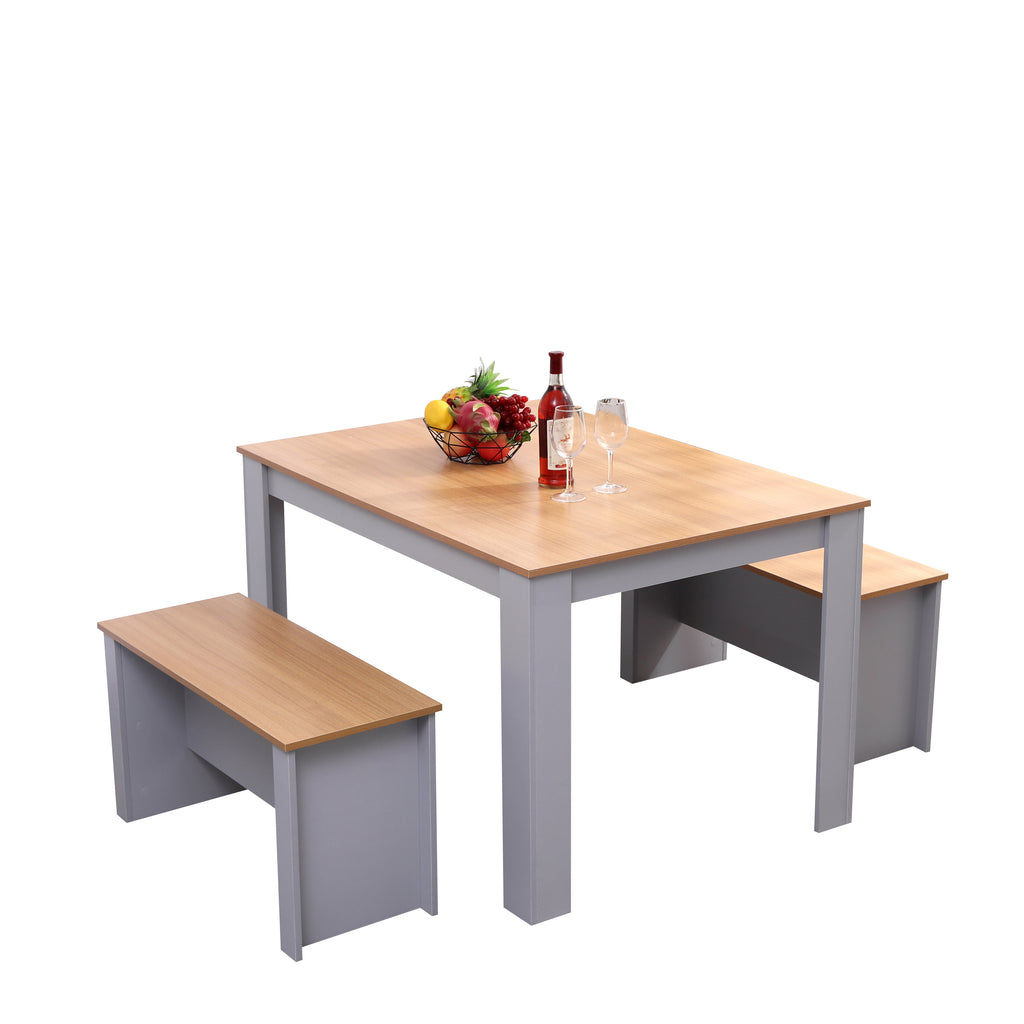 Homemade Design Dining Table and 2 Benches Set Breakfast Set Kitchen 120/150cm Grey