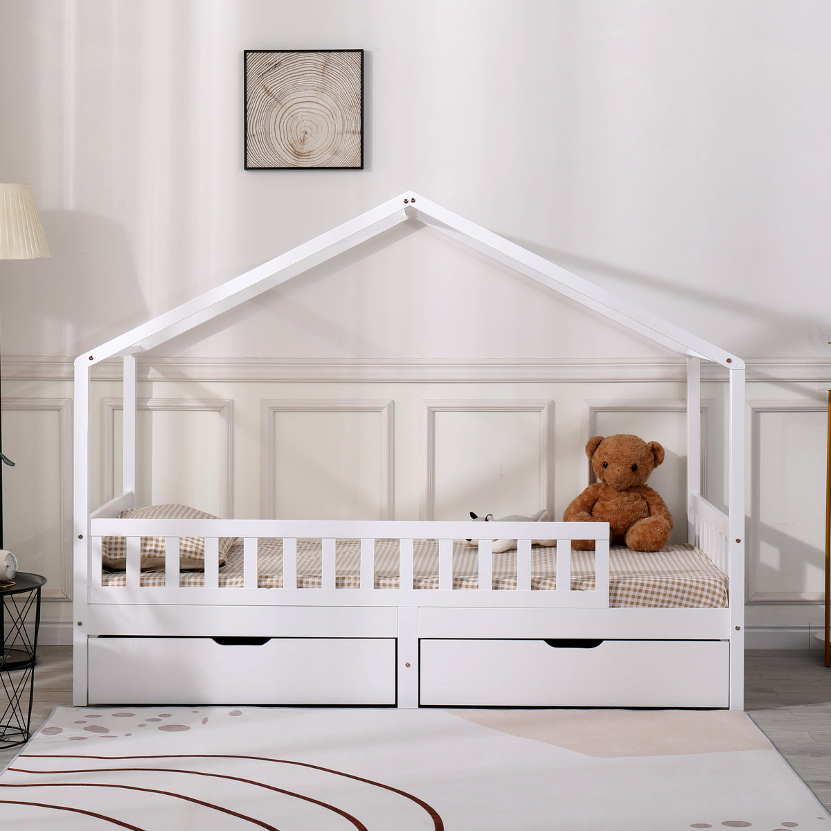 Homemade Design Solid Wood Kids Bed Frame with 2 Drawers Children Hous ...