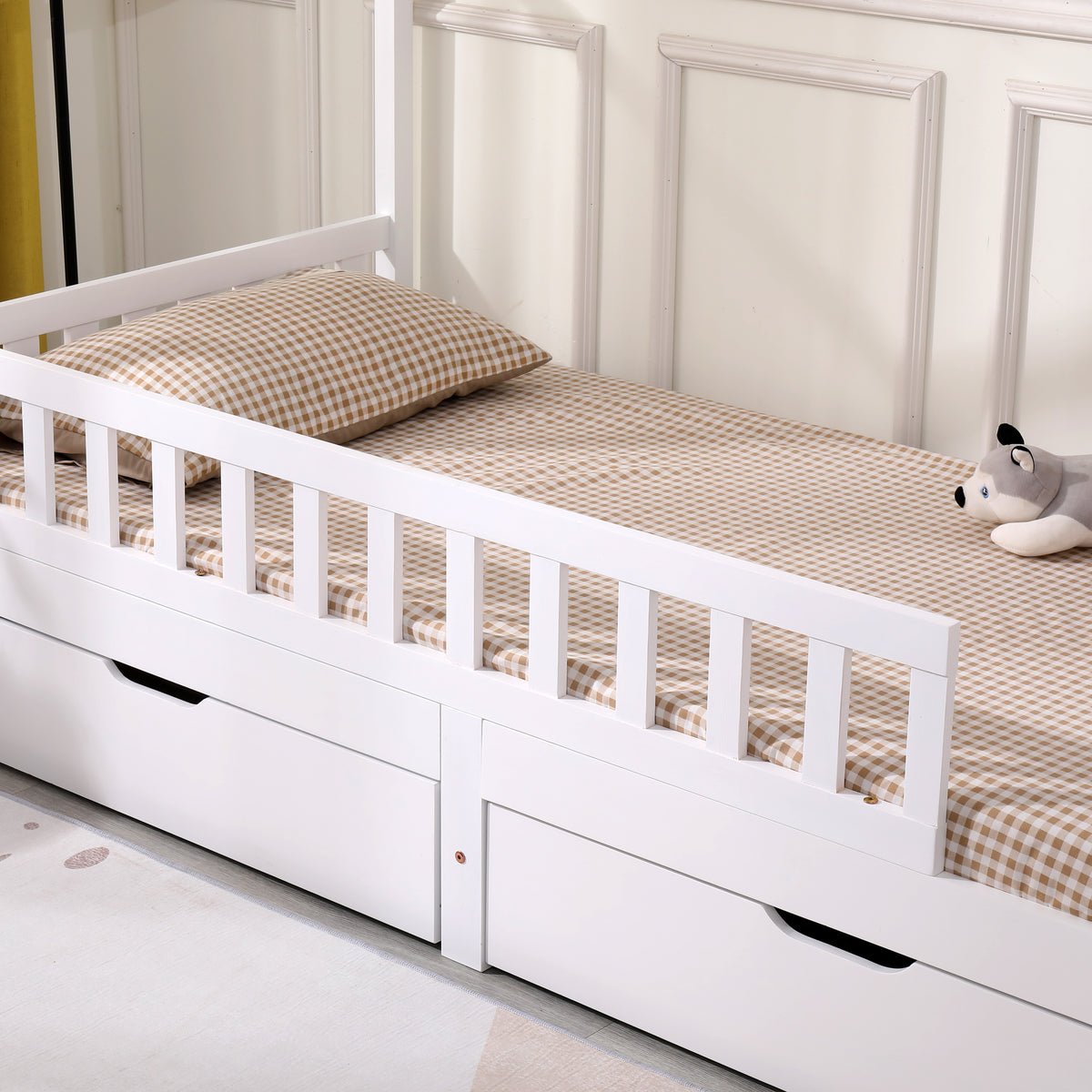Homemade Design Solid Wood Kids Bed Frame with 2 Drawers Children Hous ...