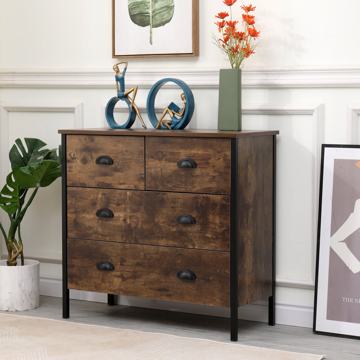 FurnitureHMD 2+2 Drawers Chest Storage Unit Cabinet Cupboard Sideboard ...