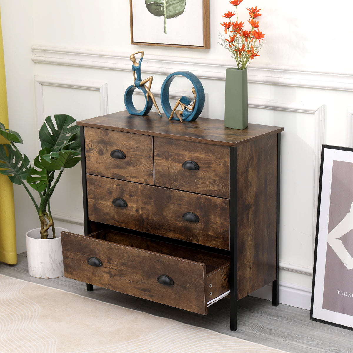 FurnitureHMD 2+2 Drawers Chest Storage Unit Cabinet Cupboard Sideboard ...