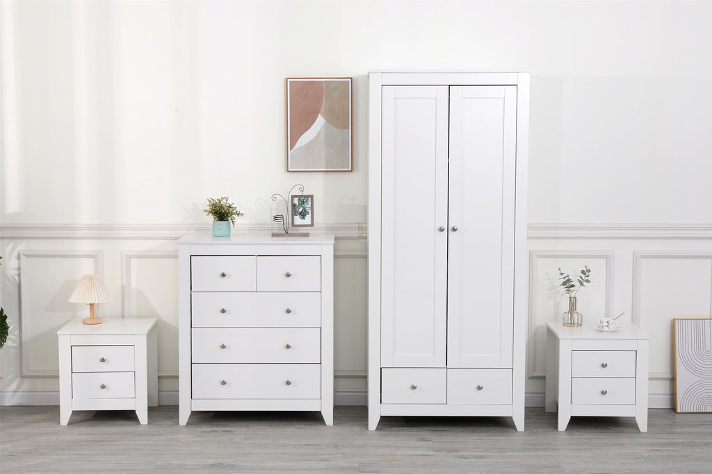 Homemade Design Wooden Bedroom 4 pieces Set Wardrobe + Bedside Table + (2+3)Drawers Cabinet White