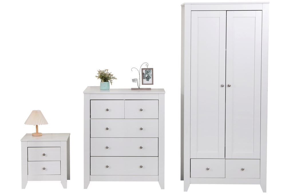 Homemade Design Wooden Bedroom 3 pieces Set Wardrobe + Bedside Table + (2+3)Drawers Cabinet White