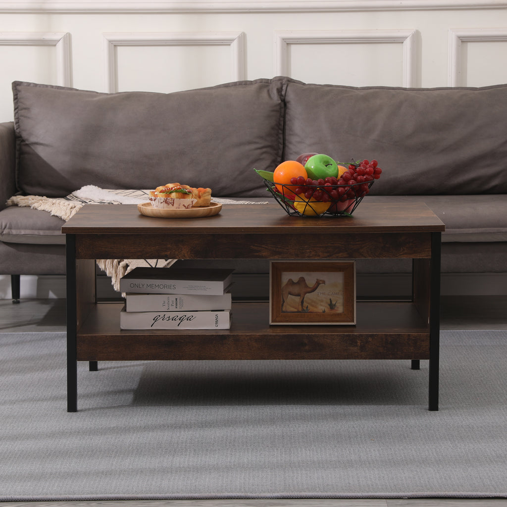 FurnitureHMD Industrial Style Coffee Tables Sofa Tables with Bottom Shelf for Living Room