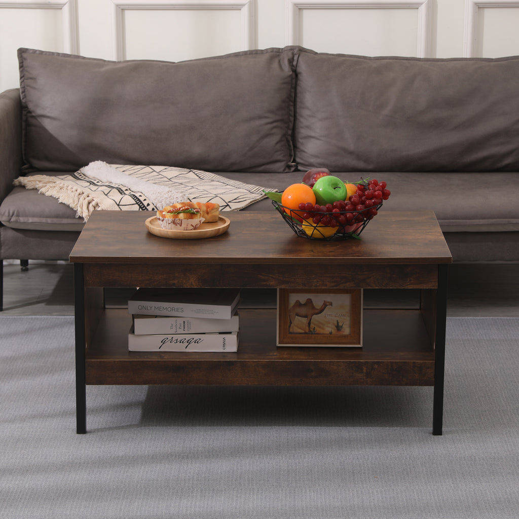 FurnitureHMD Industrial Style Coffee Tables Sofa Tables with Bottom Shelf for Living Room