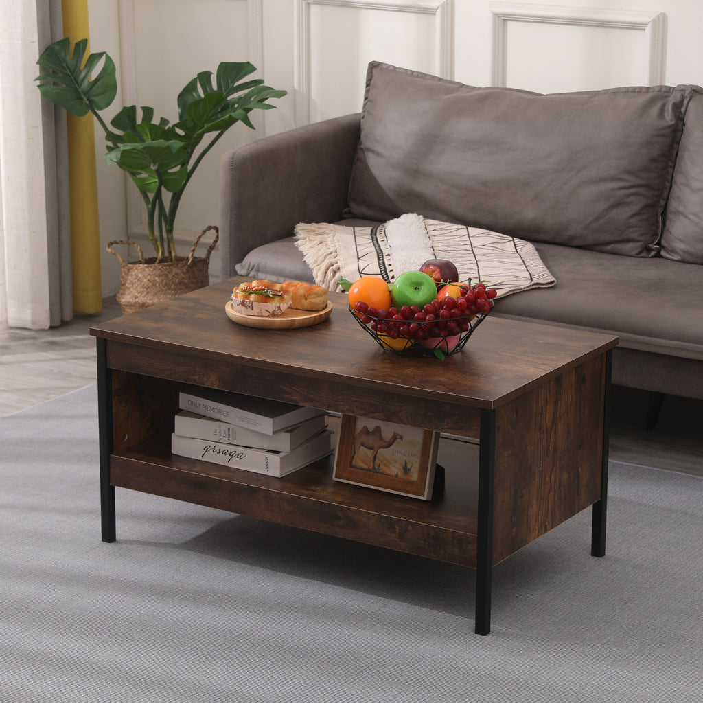 FurnitureHMD Industrial Style Coffee Tables Sofa Tables with Bottom Shelf for Living Room