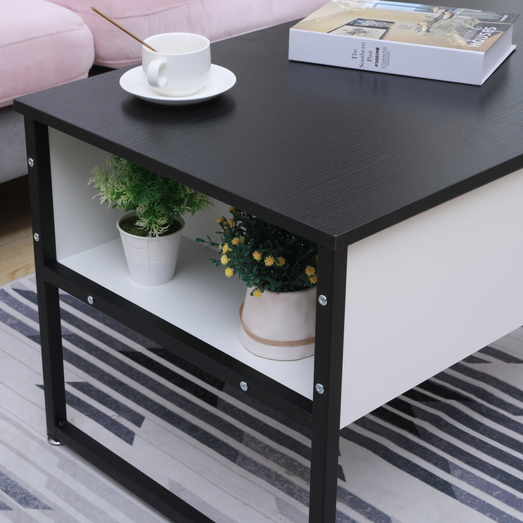 Homemade Design Black & White Sliding Top Coffee Tables Sofa/Tea Tables with Metal Legs Storage Compartment Modern Living Room Furniture