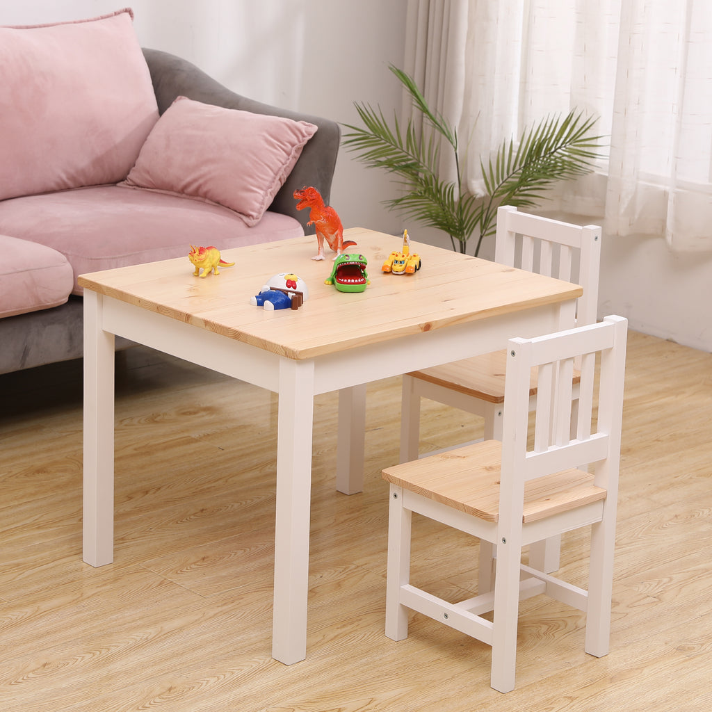 Homemade Design Pine Solid Wood Children Kids Dining Table and Chairs Set Breakfast Play Table