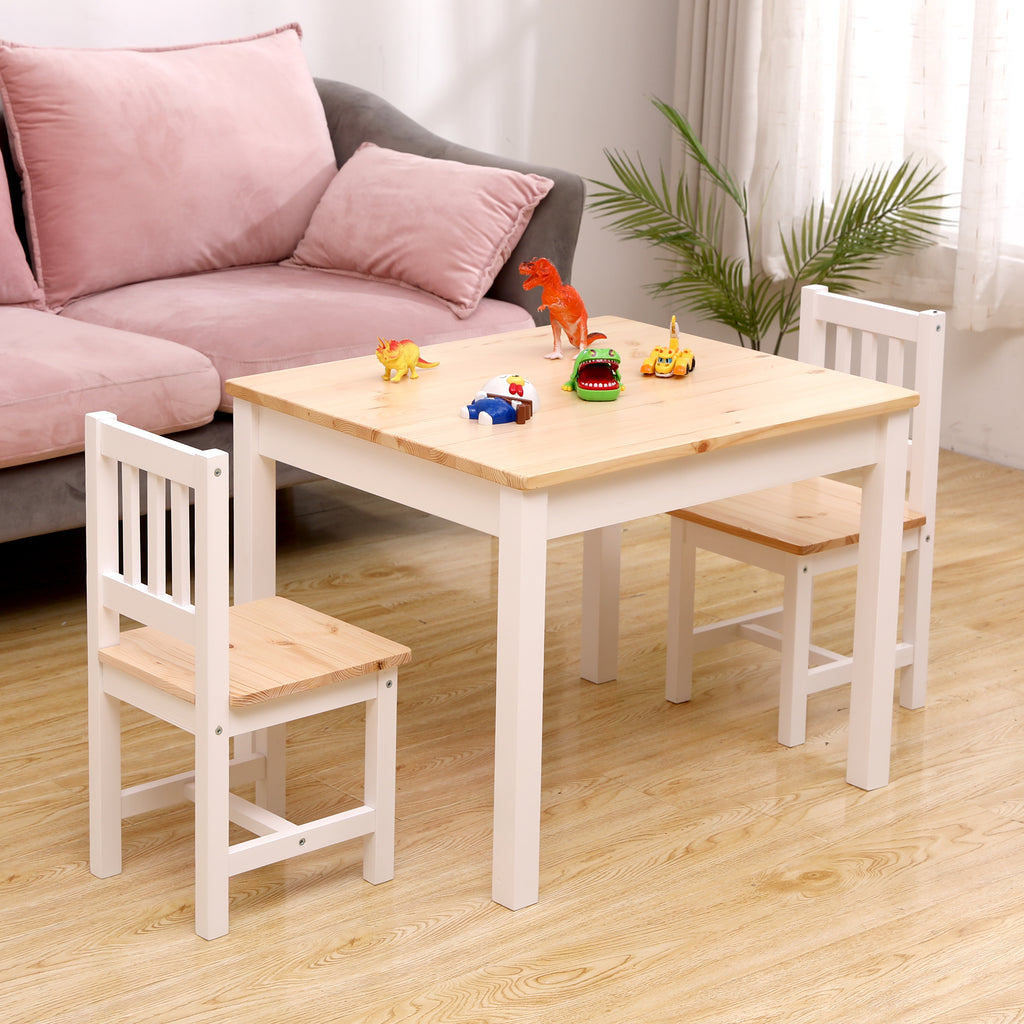 Homemade Design Pine Solid Wood Children Kids Dining Table and Chairs Set Breakfast Play Table