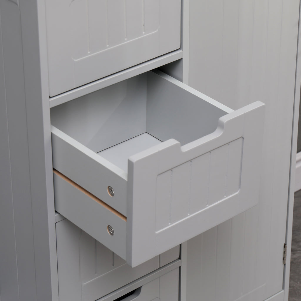 Homemade Design MDF Bathroom Floor Cabient with 1 Door and 4 Drawers Cupboard Sideboard Storage Unit White or Grey