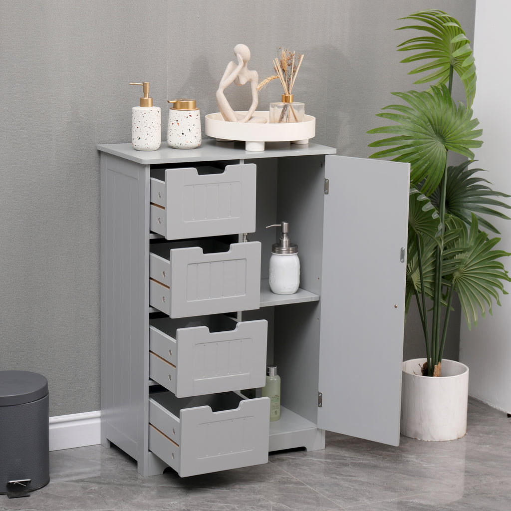 Homemade Design MDF Bathroom Floor Cabient with 1 Door and 4 Drawers Cupboard Sideboard Storage Unit White or Grey