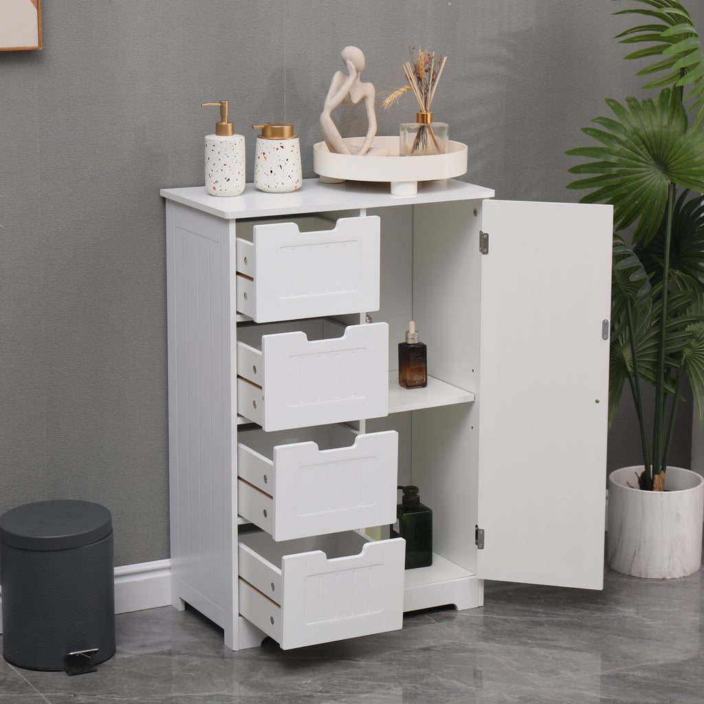 Homemade Design MDF Bathroom Floor Cabient with 1 Door and 4 Drawers Cupboard Sideboard Storage Unit White or Grey