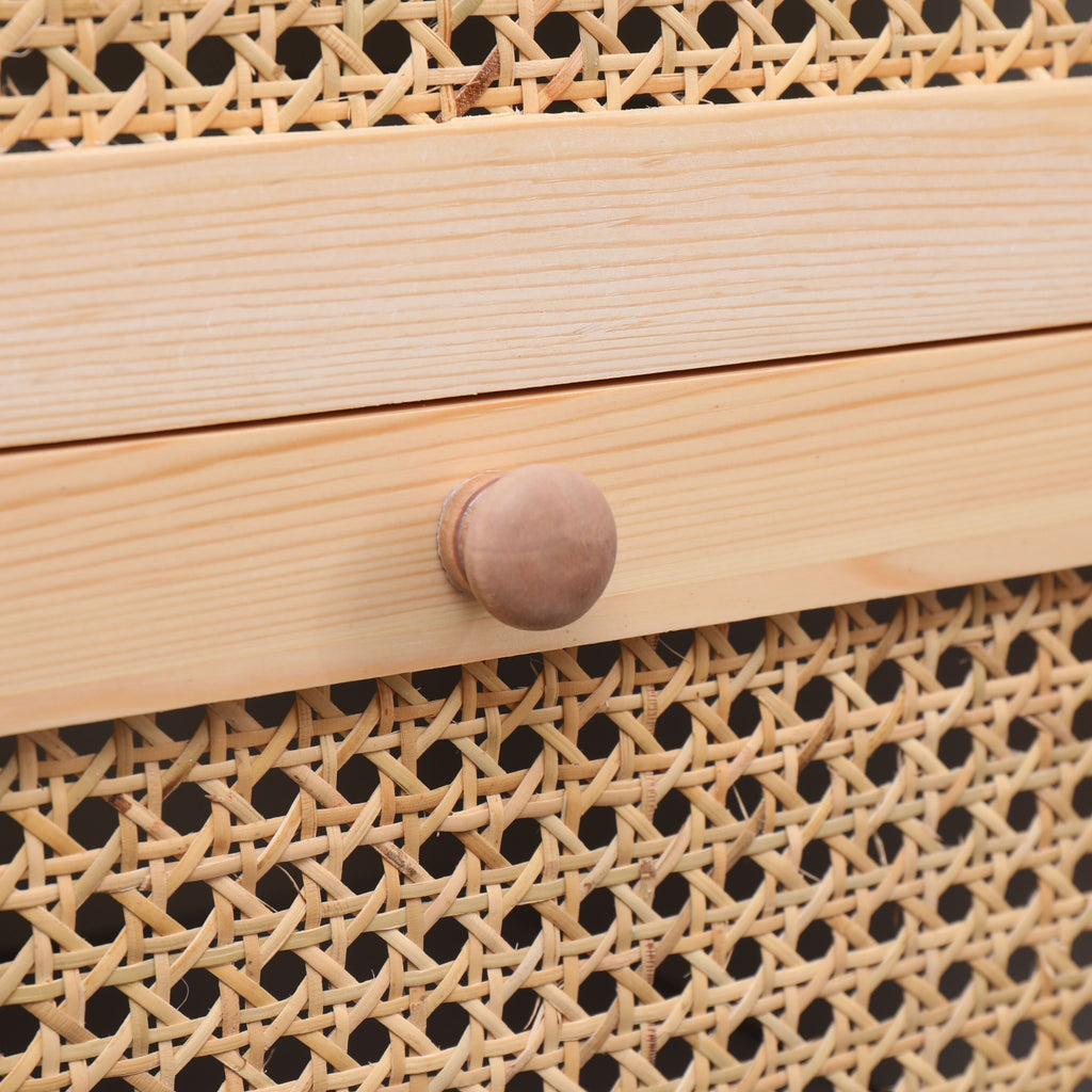 Homemade Design MDF and Rattan Floor Cabient with 1 Door and 3 Drawers Cupboard Sideboard Storage Unit