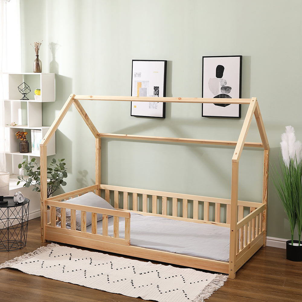 Homemade Design Kids Children Bed Frame Toddler Solid Wood Scandinavian Style House Bed,190X90CM