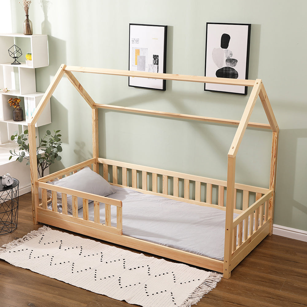 Homemade Design Kids Children Bed Frame Toddler Solid Wood Scandinavian Style House Bed,190X90CM