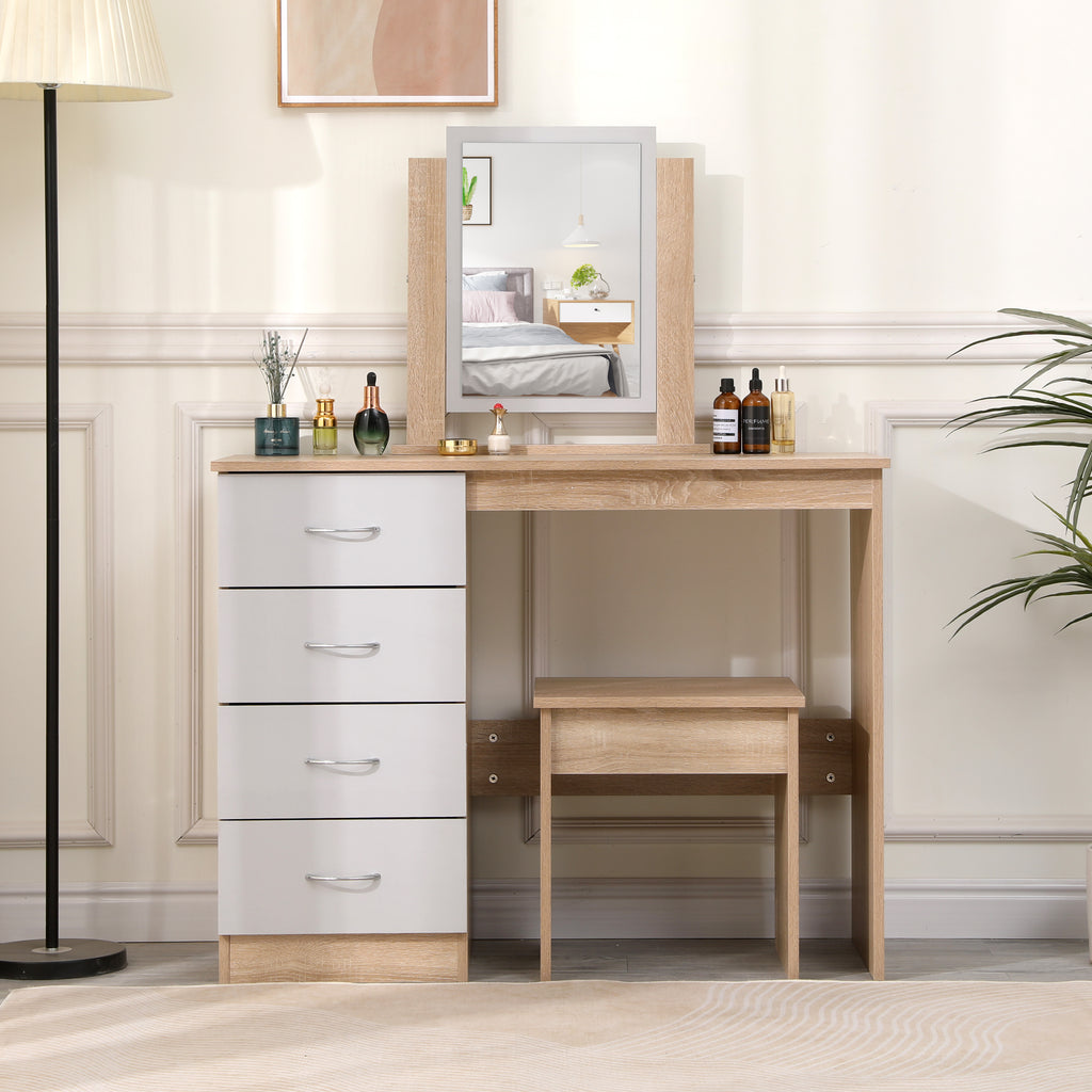 Homemade Design Dressing Table Set with Mirror and 4 Drawers Vanity Bedroom Furniture