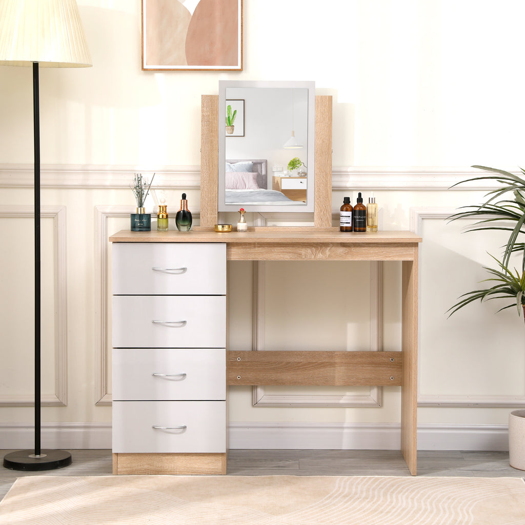 Homemade Design Dressing Table Set with Mirror and 4 Drawers Vanity Bedroom Furniture