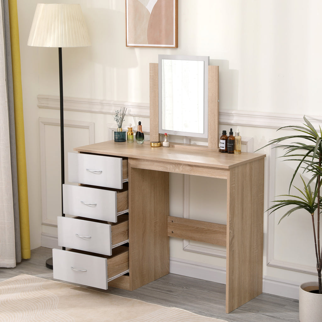 Homemade Design Dressing Table Set with Mirror and 4 Drawers Vanity Bedroom Furniture